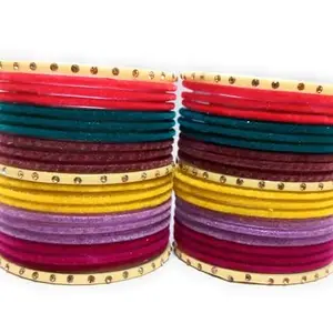 Multicolour Velvet Glass Bangles Set with Traditional Stone Studded Bangles, 6 Colours, Pack of 42 Bangles for women and girls (Multicolour-6, 2.8)