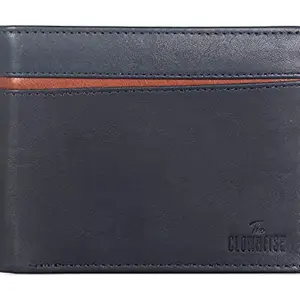 THE CLOWNFISH RFID Protected Genuine Leather Bi-Fold Wallet for Men with Multiple Card Slots, Coin Pocket & ID Window (Navy Blue)