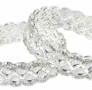 LAVAZZA Latest Metal Bangles Kada Set For Women & Girls with Zircon Diamond & Kundan Stone | Traditional Women's Bangles Set | Kangan Bangles Bracelet | Wedding, Party-(LV_RKM26-Silver-2.8)