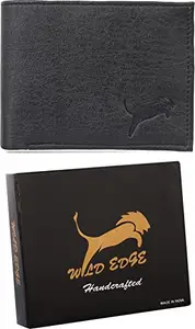 WILD EDGE Black Handcrafted Formal and Stylish Wallet -Artificial Leather Wallet for Men - Slim Bi-fold Stylish Wallet for Men -Black (Pack of 1)
