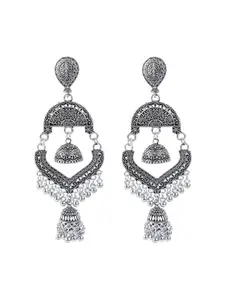 Efulgenz Chandelier Layered Pattern Big Dangle Oxidized Earrings Set for Women
