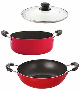 NIRLON Non-Stick Dishwasher Safe Cooking Utensils Set with Glass Lid -3 Pcs (Kadhai|Casserole|1 Glass Lid) price in India.