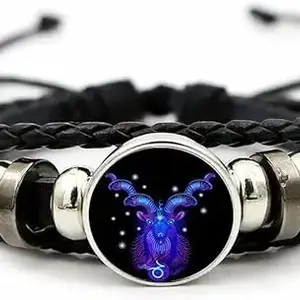 "Swissbell : - Capricon ((मकर राशि) 12 New Constellation Bracelet Zodiac Signs Guardian Fluorescent Woven Leather Bracelet for Women & Men, All age Jewelry Gifts For Unisex
