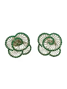 The Urban Kraft Floral Earrings for Women Copper Silver-Rhodium Plated Earrings For Women & Girls American Diamonds Stud Traditional Stylish Fancy Earrings (Green)