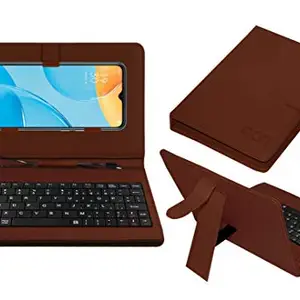 ACM Keyboard Case Compatible with Oppo A15S Mobile Flip Cover Stand Direct Plug & Play Device for Study & Gaming Brown