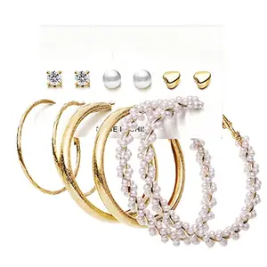 Peora Crystal Studded Gold Plated Stud & Hoop Earrings Set Fashion Stylish Jewellery Gift for Girls & Women (PX9EC027)