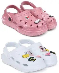 Pampy Angel Combo Pack of 2 Slipper/Flip Flops/Slides/Clogs/Sandals with Adjustable Back Strap for Women,(WCL-LGirl-Maroon,WCL-123-White),39 (Euro)