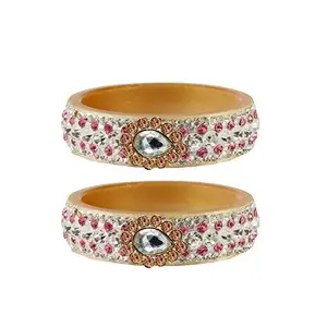 MAYA FASHION Cream stone Stud Acrylic-Brass Bangle Elegant Extra Large Size Bangle | Perfect Fit for Plus Size banglesTrendy and Comfortable Fit for woman and girls | (Sku-ban4637)