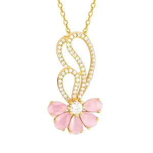 GIVA 925 Silver Golden Pink Floral Damsel Pendant With Link Chain | Gifts for Girlfriend,Pendant to Gift Women & Girls | With Certificate of Authenticity and 925 Stamp | 6 Months Warranty*