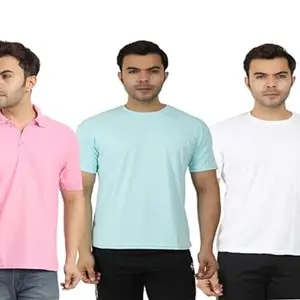 Dry fit and Polo t-Shirt Polyester Half Sleeve Casual t-Shirt/Men's/Tshirt (Combo Pack of 3) White