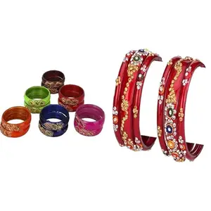 Somil Combo Bangles Set For Women & Girls | Multi-Color Chudi | Wedding, Festival, Daily & Occasion Use, Pack Of 18, Multicolor, Red -A415
