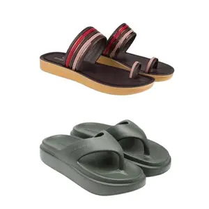 SPORTER Extra Soft Classic Casual wear with Flexibility Technology Flip-Flop Combo for Women's/Girl's(6143+6111)(7) Multicolor