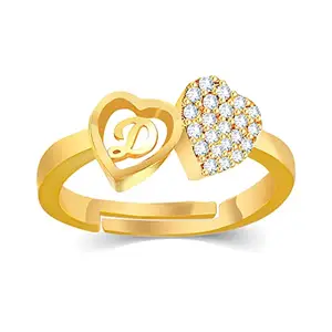 Kanak Jewels Valentine Letter D alphabet American diamond Adjustable I Love You Initial couples lovers Heart Gold for Women Girls Girlfriend Men Boys Gift for love Design Gold plated Ring Brass Cubic Zirconia Gold Silver Plated Ring