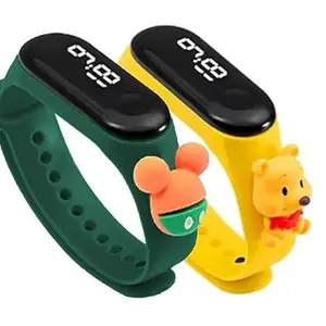 A1 Pure Unique Staylish Doll Strap Patti Acttractive Collection Wristwatch,Boys Causal Classic Green and Yellow Colour PCS 2