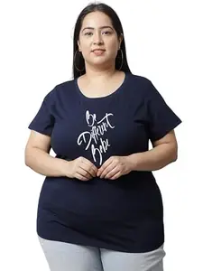Typography Women Round Neck Navy Blue T-Shirt BZ-UNTEE-0405P-Blue_M