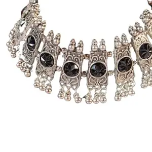 OM COLLECTIONS Oxidised Jewellery Afghani Style Black Thread Choker Necklace Set for Women & Girls (Black)
