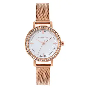 Giordano Rose Gold Analogue Watch for Women with White Mother of Pearl Dial and Rose Gold Metal Strap, Ladies Wrist Watch GZ-60004-22