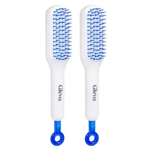 Gleva Self Cleaning Hair Brush Set, Detangling Hairbrushes, Anti-Static Massage Comb, Retractable Bristles Comb, Hair Detangler, One Pull Cleaning Hair Styling Tool For Men Women Pack Of 2 (White)