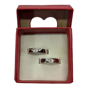 Sam-san Fabrics Zircon Studded Adjustable Couple Ring | white Lovers Rings Stainless Steel Ring Set