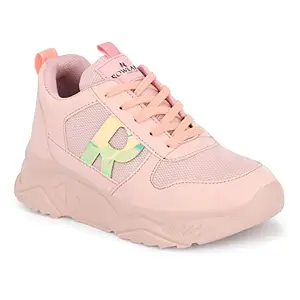 ROWLANS Women's Pink Synthetic Leather Lace-up Latest Trendy Sports/Gym/Running Shoes 4UK