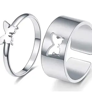 Waama Jewels Butterfly Couple Ring for Lovers valentines Gift Alloy Silver Plated Ring Set Brass Silver Plated Ring Set