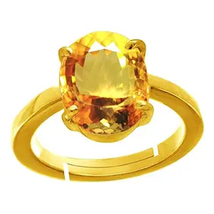 ANUJ SALES 18.00 Ratti 17.00 Carat Citrine Ring Sunela Certified Natural Original Oval Cut Precious Gemstone Citrine Gold Plated Adjustable Ring Size 16-51