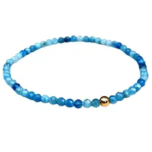 RRJEWELZ 4mm Natural Gemstone Aquamarine Round shape Faceted cut beads 7.5 inch stretchable bracelet for men & women. | STBR_RR_02845