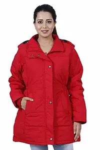 HIVER Women's Nylon Full-Sleeved Waterproof Winter Jacket with Hooded | Snowproof Trekking Winter Jacket | upto -25 Degrees | (Large, Red)