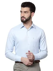 Cantabil Cotton Self Design Sky Blue Full Sleeve Regular Fit Formal Shirt for Men with Pocket | Formal Shirt for Men | Formal Wear Shirts for Men (MSHF00236_SkyBlue_42)