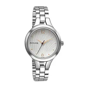 Sonata Workwear White Dial Women Watch with Stainless Steel Strap-NR8151SM05