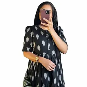 Women's Rayon A-Line Midi Dress, Floral Print, Short Sleeves, Round Neck, Tiered Design