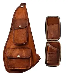 pranjals house Genuine Leather Sling Backpack & Mobile Wallet Cover Combo Pack