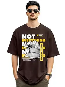 ENCIGER Men Oversized Cotton T-Shirt | Drop Shoulder Graphic Printed Loose Fit Casual Streetwear Tee for Men