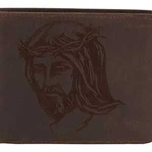 Karmanah Salvation Engraved Genuine Leather Wallet. Dark Brown Colour with Inside Flap and Added RFID Protection.