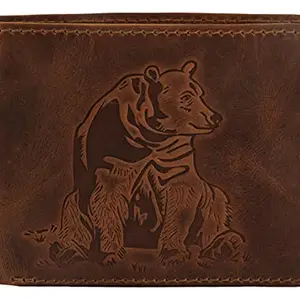 Karmanah Vintage Bear Embossed Genuine Leather Wallet RFID Protected (Light Brown)