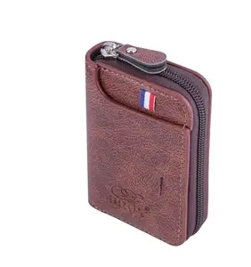 Kesariya Fashion Unisex Genuine Leather Wallet with Zipper | RFID Blocking Card Holder Zipper Wallet (Brown)
