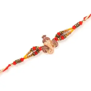 Floweraura Raksha Bandhan Celebrations Beaded Ganesha Rakhi Bracelet with Roli - Rakhi for Brother, Bhai, Bhaiya, Cousins & Raksha Bandhan Gift