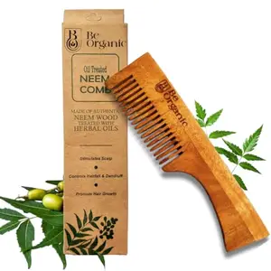 Be Organic kachi Neem oil treated Handle comb-Soaked in Herbs like Neem and virgin coconut oil for Multi-action to Hairs-(Fine tooth), Suites all hair type.