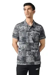 TECHNOSPORT Men's Printed Slim Fit Polo Collar T-Shirt MATPIQ Half Sleeve Button Polyester for Gym Running Workout UPF50+ Anti Odour