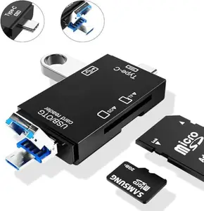 4-in-1 Card Reader, USB 3.0, Type-C/USB/Micro USB/TF Card Compatible, 5Gbps Transfer Speed, 76.5 x 28 x 10.6mm, Black