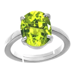 EVERYTHING GEMS Natural AAA++ Quality 4.25 Ratti 3.50 Carat Peridot Loose Gemstone Silver Plated panchdhatu Adjustable Ring for Men and Women (Lab -Approved)