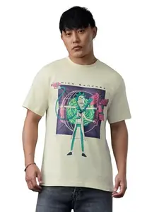 The Souled Store Rick & Morty: Sanchez Men and Boys Short Sleeves Round Neck Off White Graphic Printed Breathable Casual T-Shirt