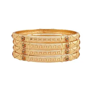 Mansiyaorange Set Of Four Daily Use Gold Plated Hand Meena Bangles for Women(3.0)