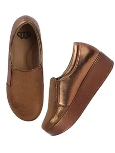 The White Pole Trendy Shiny Slip-on All Occasion Loafer Shoes for Women & Girl Copper