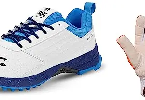 DSC Jaffa 22 Cricket Shoes for Men and Boys UK-7 White-Navy & DSC Cotton Pro Cricket Wicket Keeping Inner Gloves Mens, Multicolour