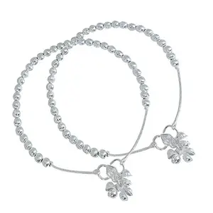 Memoir Brass Silverplated Carved Ball bead single strand Payal Pajeb Traditional Anklet Wedding Jewellery Bridal (AKRM6124)