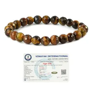 Reiki Crystal Products Natural Certified Tiger Eye Bracelet, Tiger Eye Bracelet Original, Tiger Eye 8 mm Diamond Cut Bracelet, Tiger Eye Bracelet Protector and Will Power