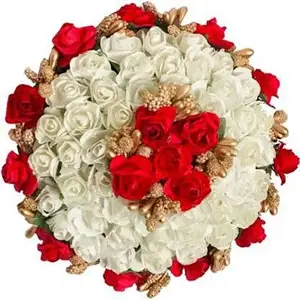 VinshBond flower Full Juda Bun Hair Flower Gajra for Wedding and Parties Use for Women Red & White, Pack of 1 Bun