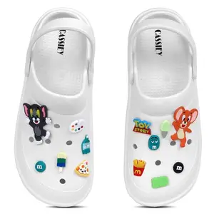 CASSIEY Women's Lightweight Tom & Jerry Designed Clogs, Casual Comfortable Slip On Clog Sandals- White
