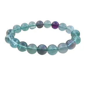 RRJEWELZ Natural Purple Green Fluorite 8mm round Shape smooth Cut Beads 6.5 Inch Stretchable Bracelet for Men & Women.|STBR_RR_07947_6.5